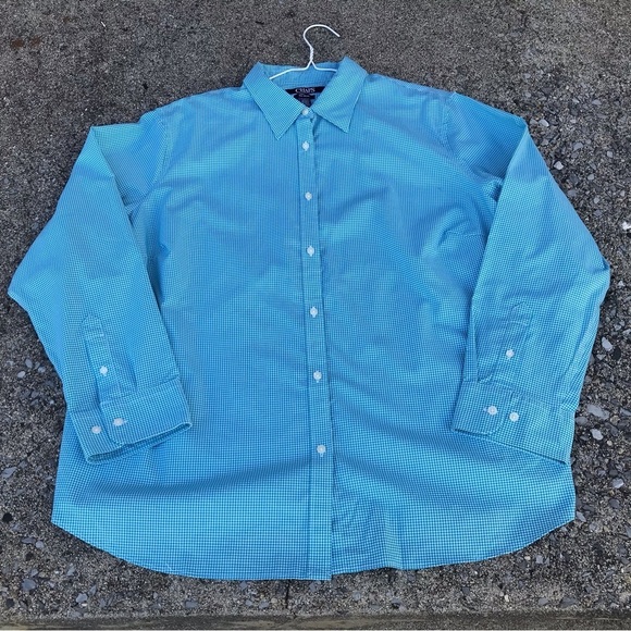 Chaps Tops - Chaps Woman’s L/S Turquoise White Check B Down No Iron Casual Shirt XXL